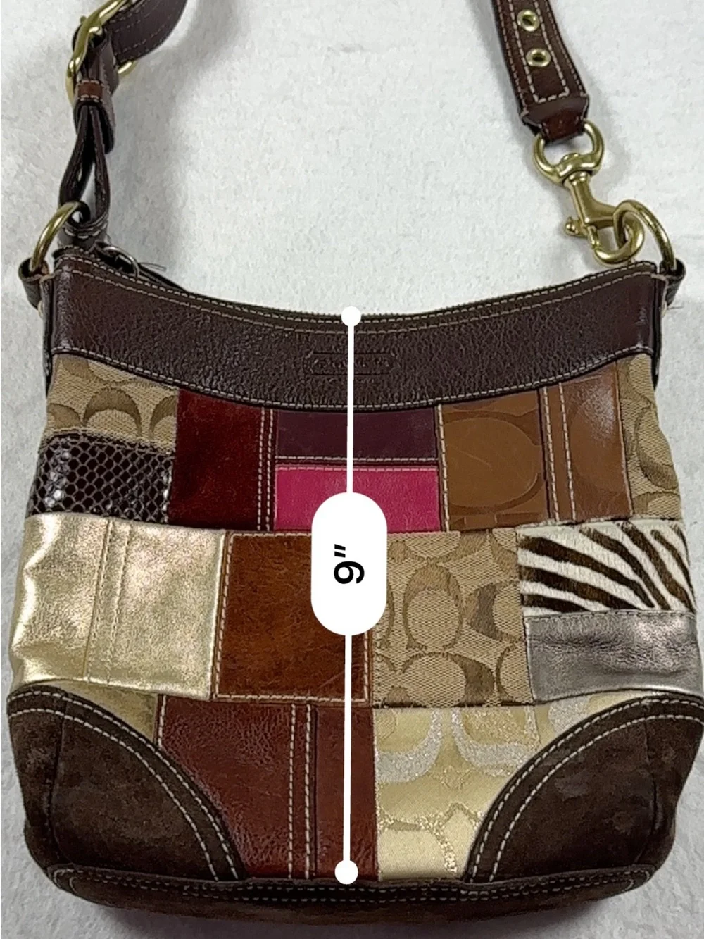 Coach Patchwork Leather & Signature Canvas Hobo Shoulder Bag Brown Multi Y2K
